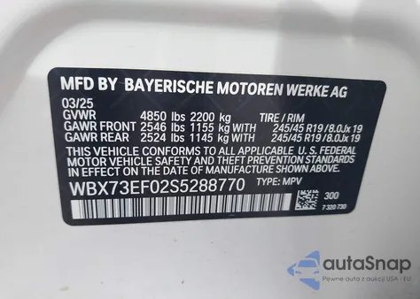 2025 BMW X1 xDrive28I z USA, uszkodzony, nr VIN WBX73EF02S5288770
